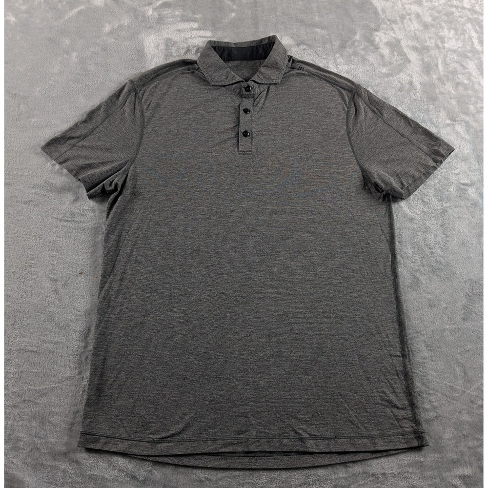Lululemon Polo Shirt Men XL Heather Gray Short Sleeve Athletic Stretch READ